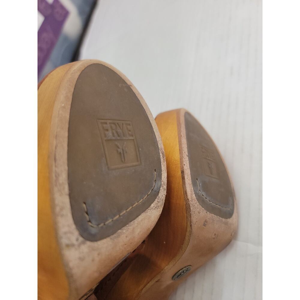 Frye Anya Concho Heel Sandal SZ 7M Sling Platform Wood Broen Leather Retro Boho - Picture 9 of 9
